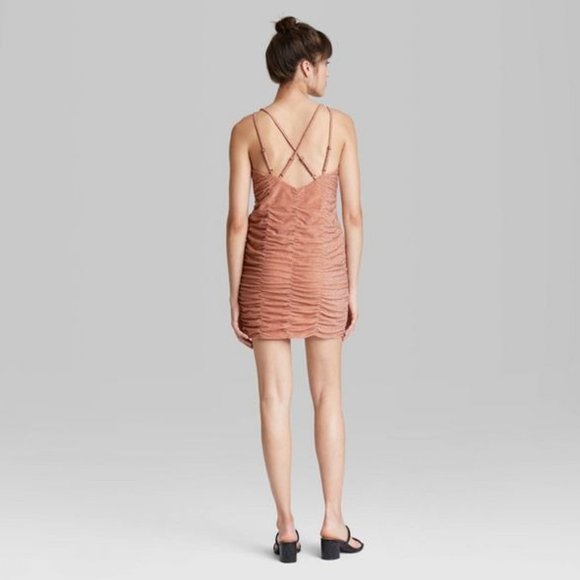 Wild Fable Shimmery Blush Women's Sleeveless Ruched Bodycon Mini Dress L NWOT - Picture 12 of 15